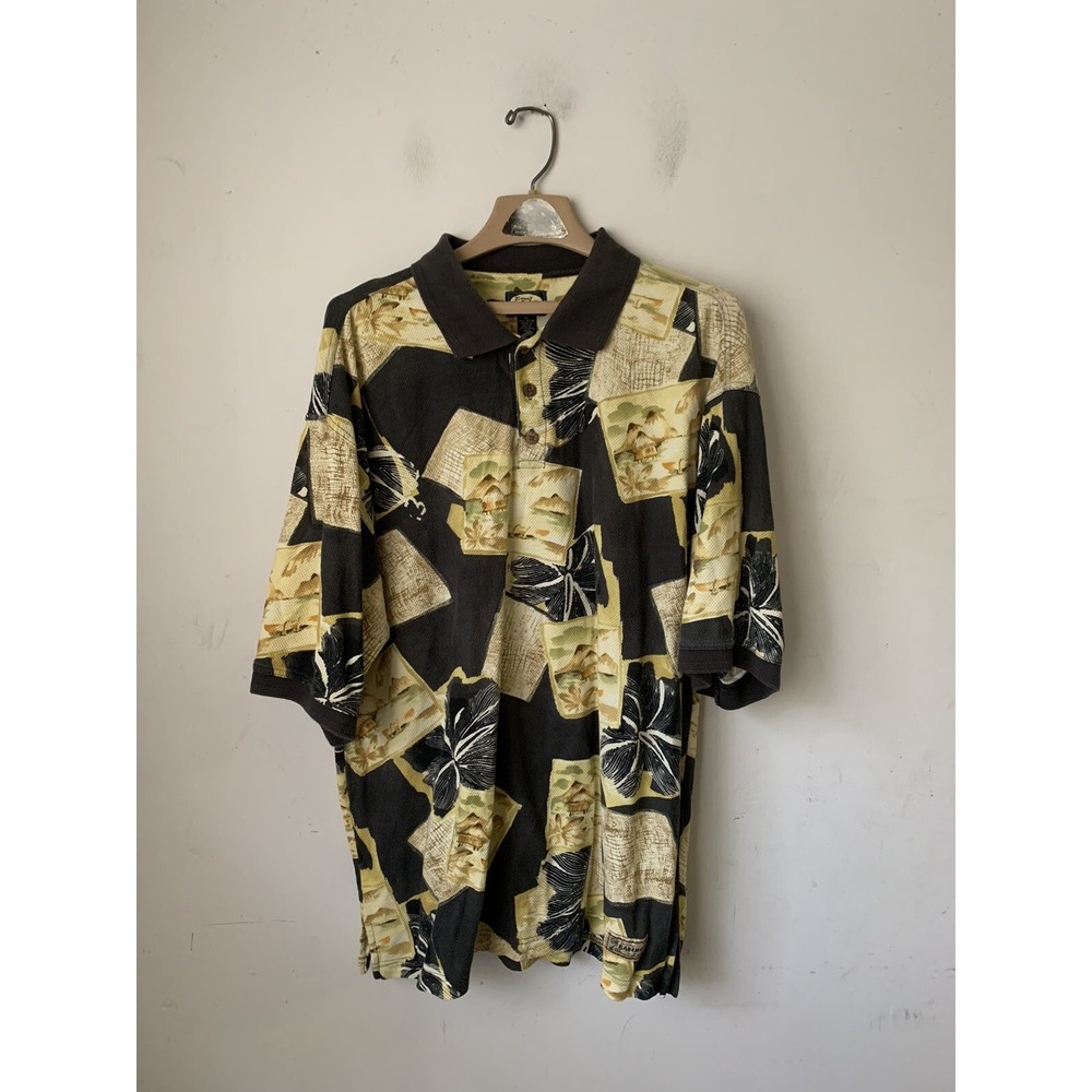 Tommy‎ Bahama Mens Polo Shirt XL Golf Tropical Hawaiian Old Money Preppy Black
